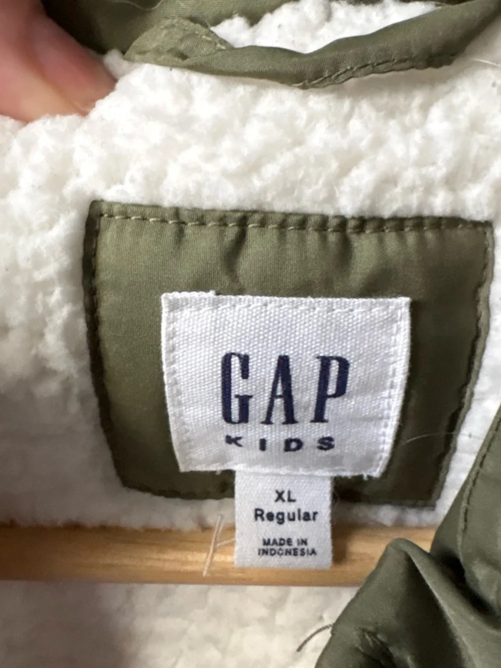 GAP Kids Olive Green Puffer Vest with Cream Sherpa